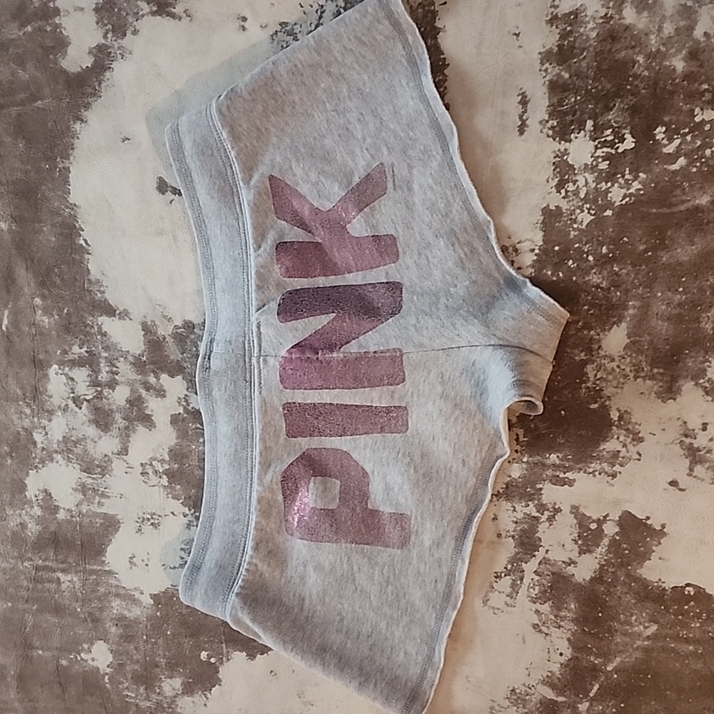 Y2K Recycle Graphic Gray and Metalic Pink VS Shorts. Size: S - Picture 8 of 10